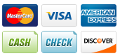 We Accept: Cash, Check, Visa, Mastercard, Discover, American Express