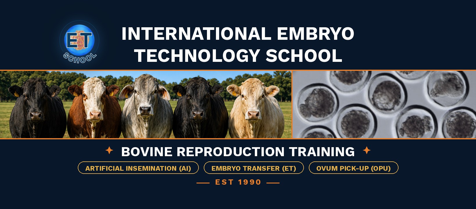 Visit us on Facebook International Embryo Technology School on Facebook - bovine reproduction training in artificial insemination, embryo transfer and ovum pick-up, est 1990