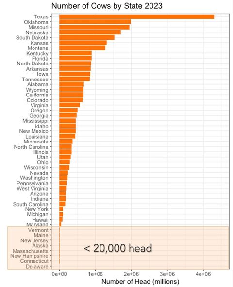 Number of Cows by State 2023